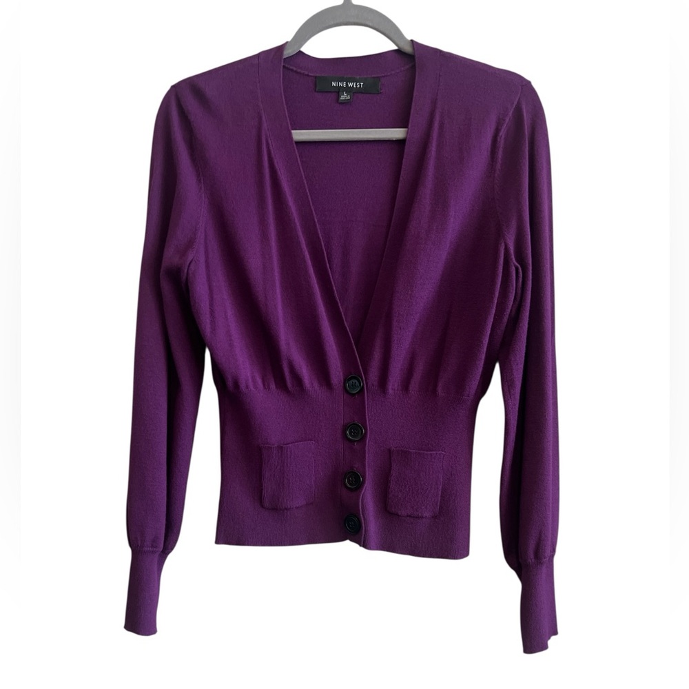 Nine West Purple Knit Cropped Cardigan Sweater Size Large